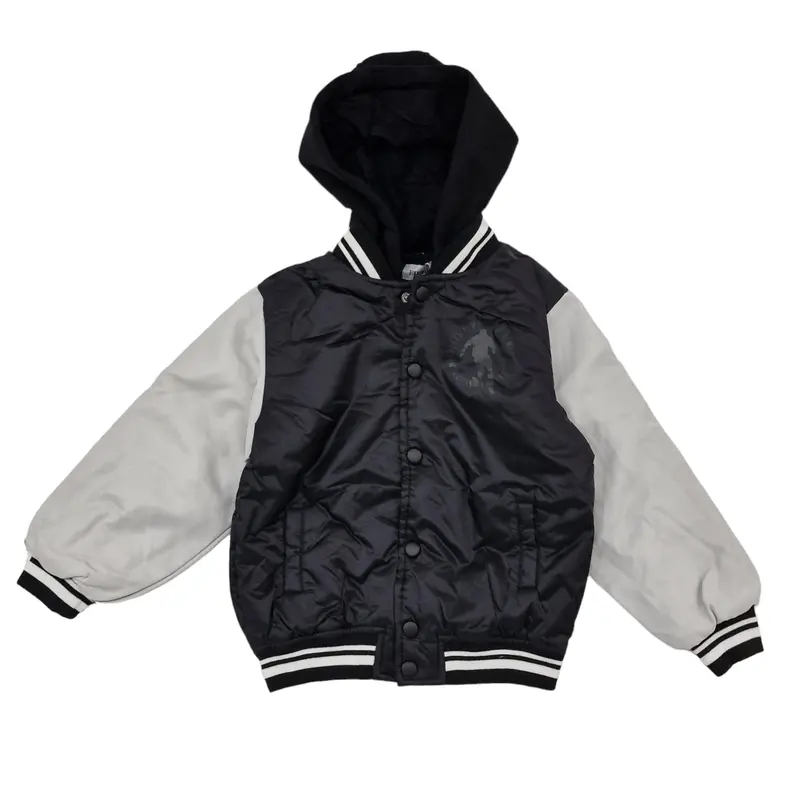 Giubbotto bambino stile college con cappuccio applicato