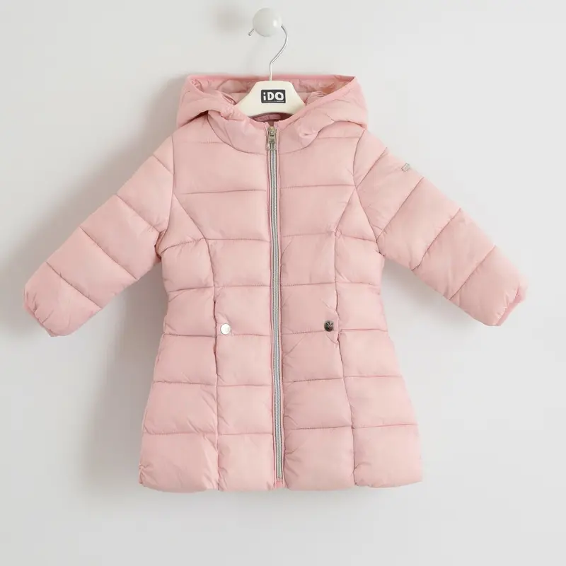 GIUBBOTTO SCUOLA BAMBINA CON CAPPUCCIO LUNGO ALTEZZA GINOCCHIO