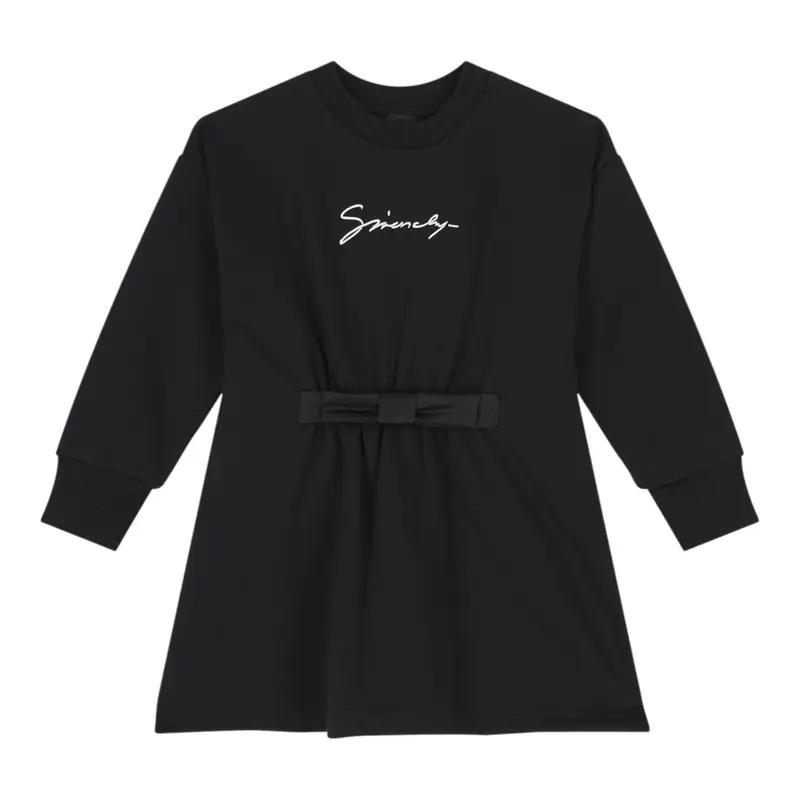 Givenchy Abito Manica Lunga tinta unita con Logo Nero per Bambina