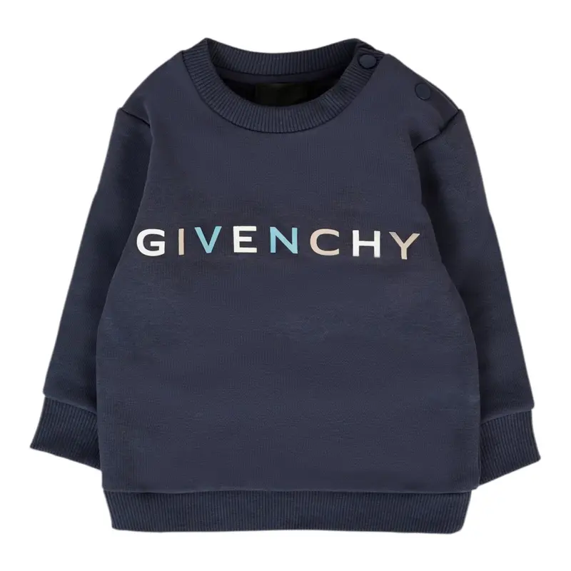 Givenchy Felpa Chiusa Girocollo tinta unita con Logo Blu per Neonato