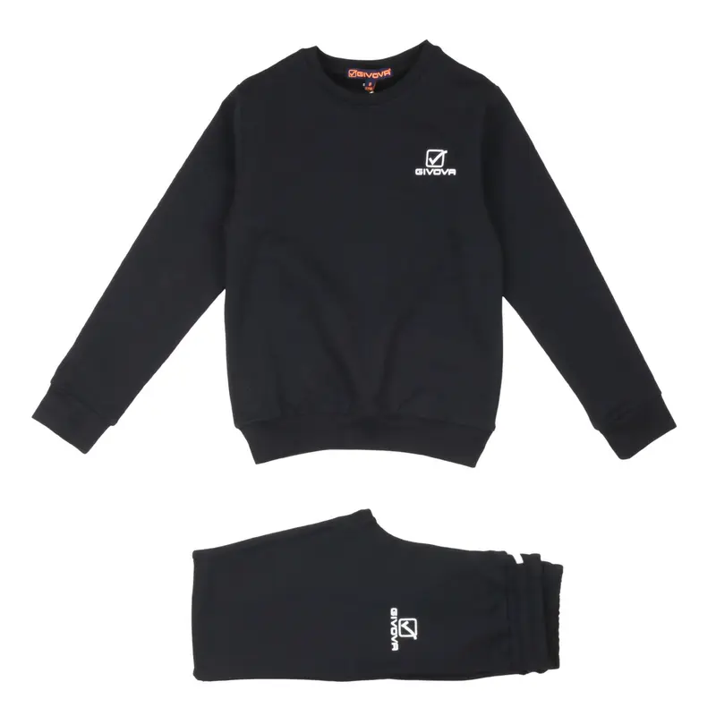 Givova - Tuta Bambina e Ragazza Nero - Completo Felpa Girocollo e Pantaloni Sportivi