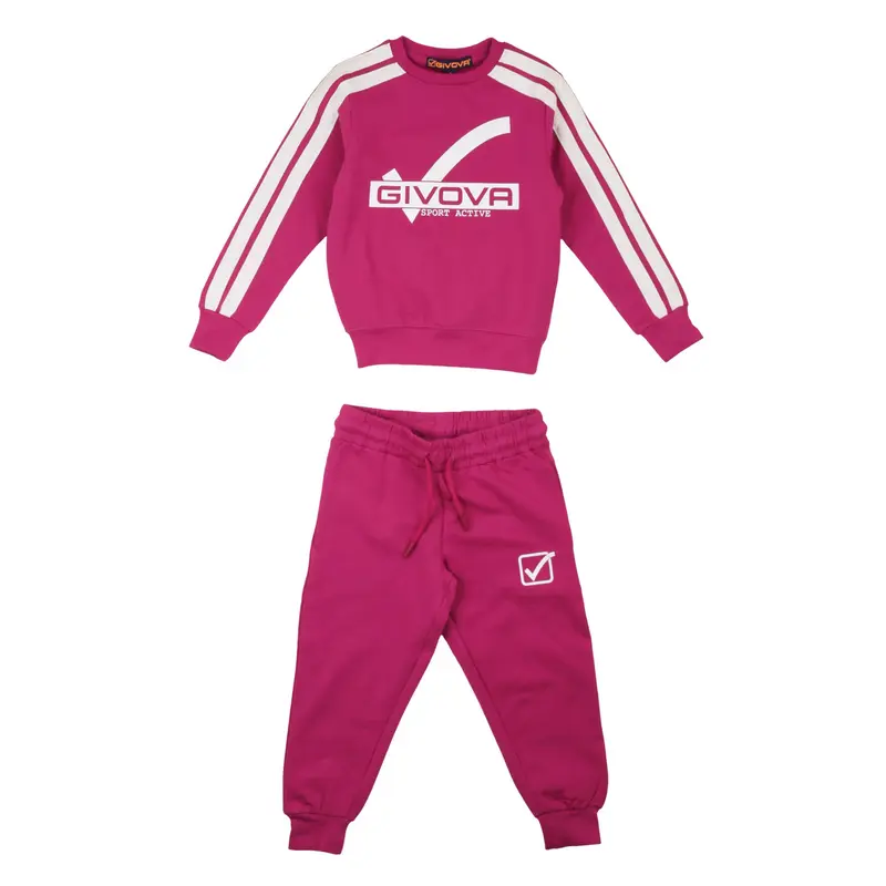 Givova - Tuta Bambina Fucsia con Bande Bianche - Completo Felpa Girocollo e Pantaloni Sportivi