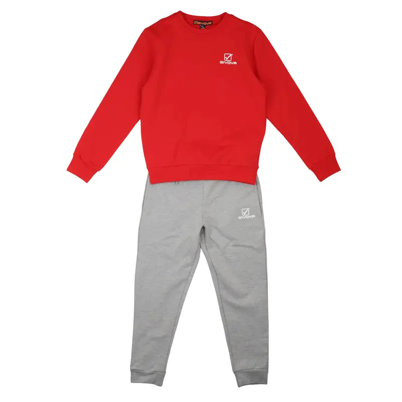 Givova - Tuta Bambino e Ragazzo Rosso e Grigio - Completo Felpa Girocollo e Pantaloni Sportivi