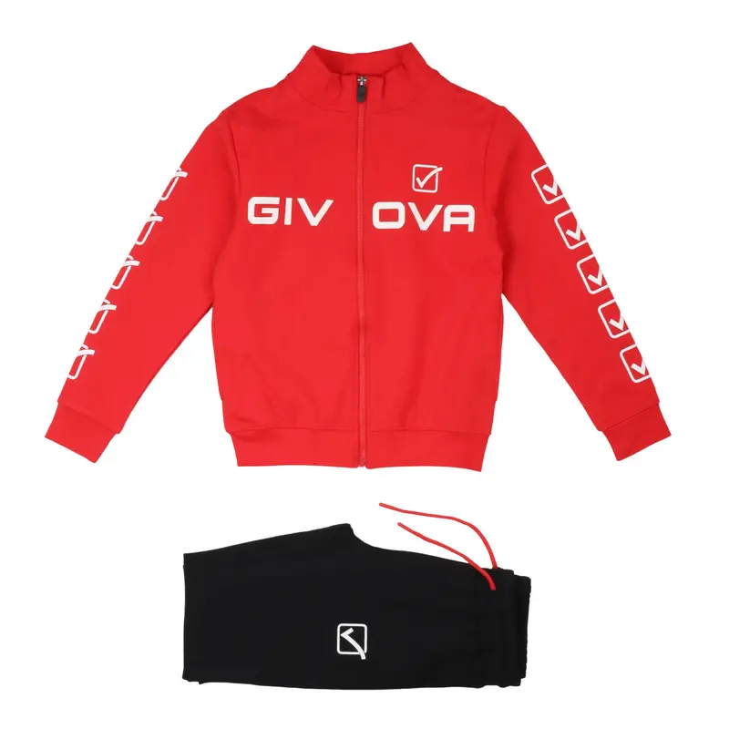 Givova - Tuta Bambino e Ragazzo Rosso Nero - Completo Felpa con Zip e Pantaloni Sportivi