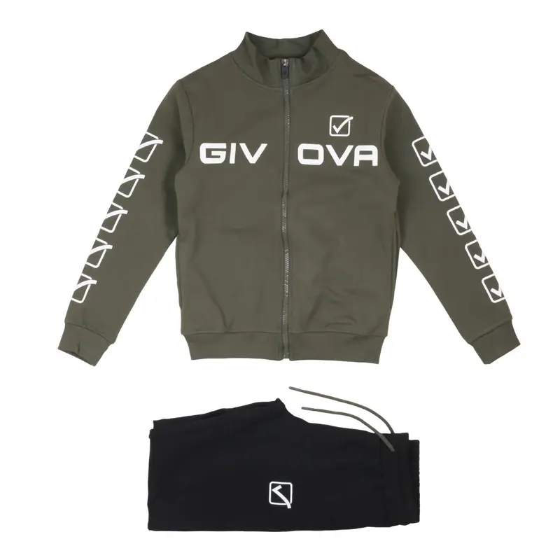 Givova - Tuta Bambino e Ragazzo Verde Militare e Nero - Completo Felpa con Zip e Pantaloni Sportivi