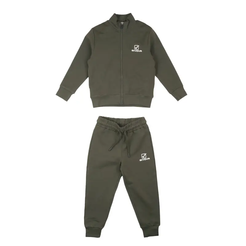 Givova - Tuta Bambino Verde Militare - Completo Felpa con Zip e Pantaloni Sportivi