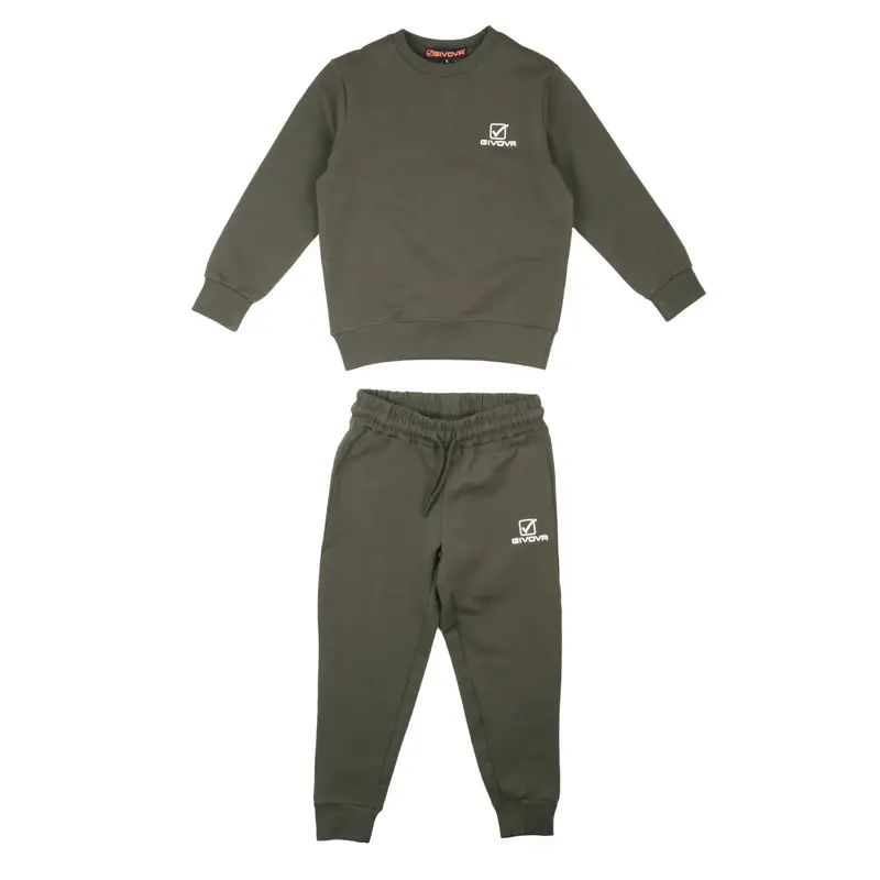 Givova - Tuta Bambino Verde Militare - Completo Felpa Girocollo e Pantaloni Sportivi
