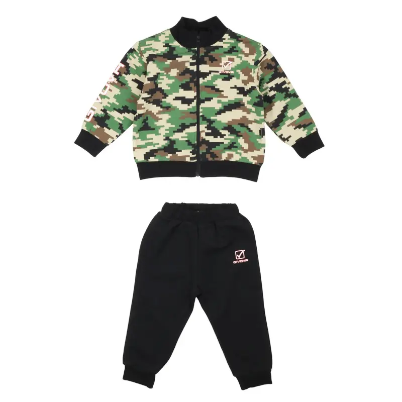 Givova - Tuta Neonato e Bambino Mimetica e Nero - Completo Felpa con Zip e Pantaloni Sportivi