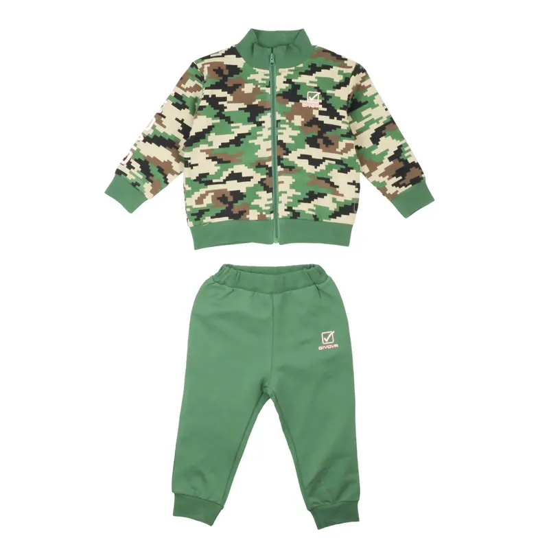 Givova - Tuta Neonato e Bambino Mimetica Verde - Completo Felpa con Zip e Pantaloni Sportivi