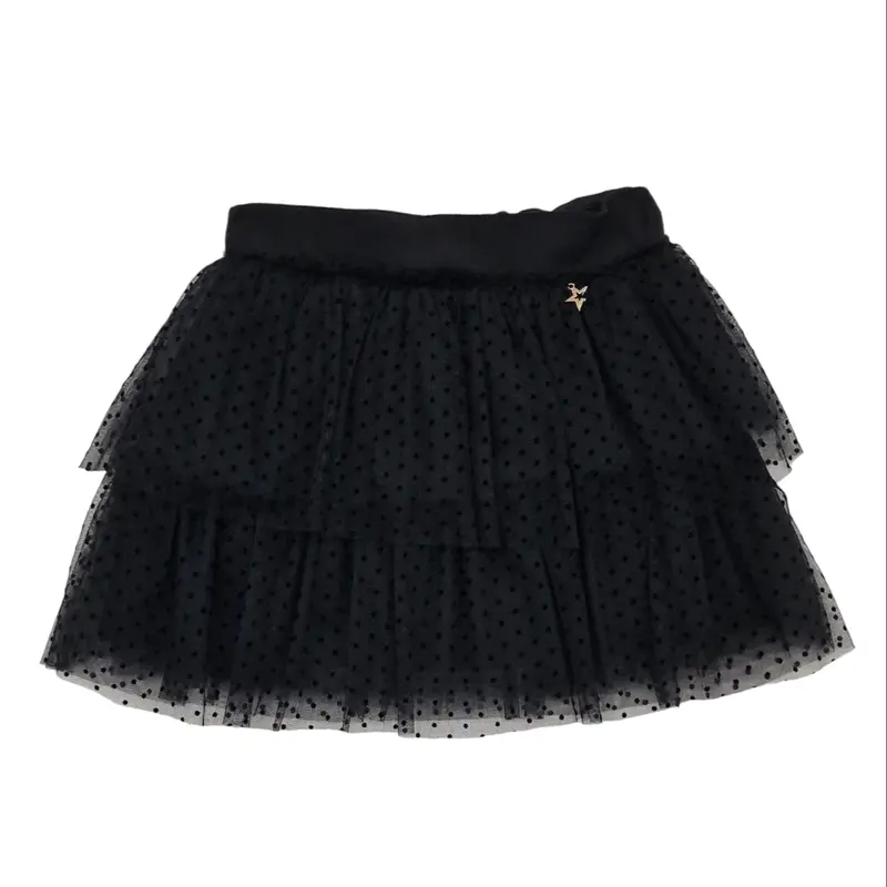 Gonna bambina in tulle a balze con pois