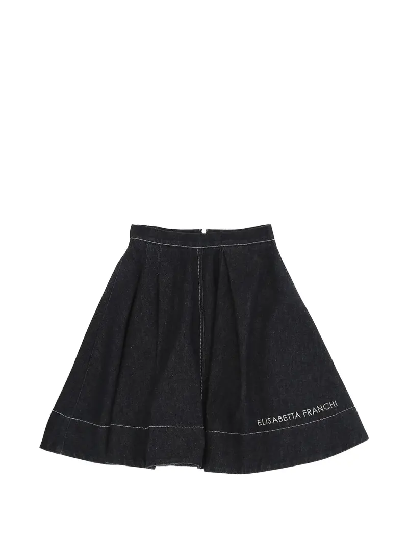 GONNA IN DENIM BLU SCURO CON LOGO BIANCO ELISABETTA FRANCHI