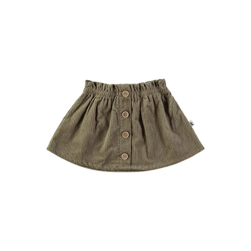 Gonna in Velluto a Coste Beige con Bottoni in Cocco | PETIT INDI