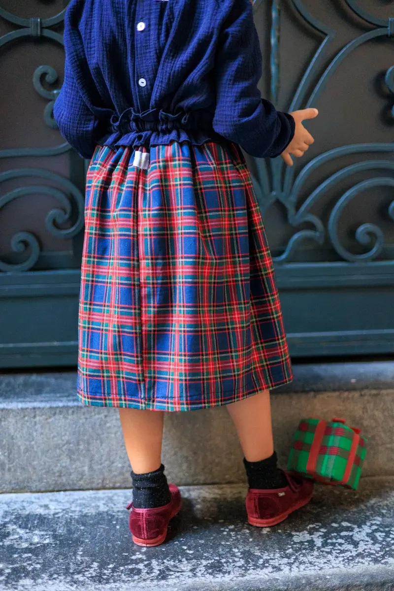 Gonna tartan blu e rosso