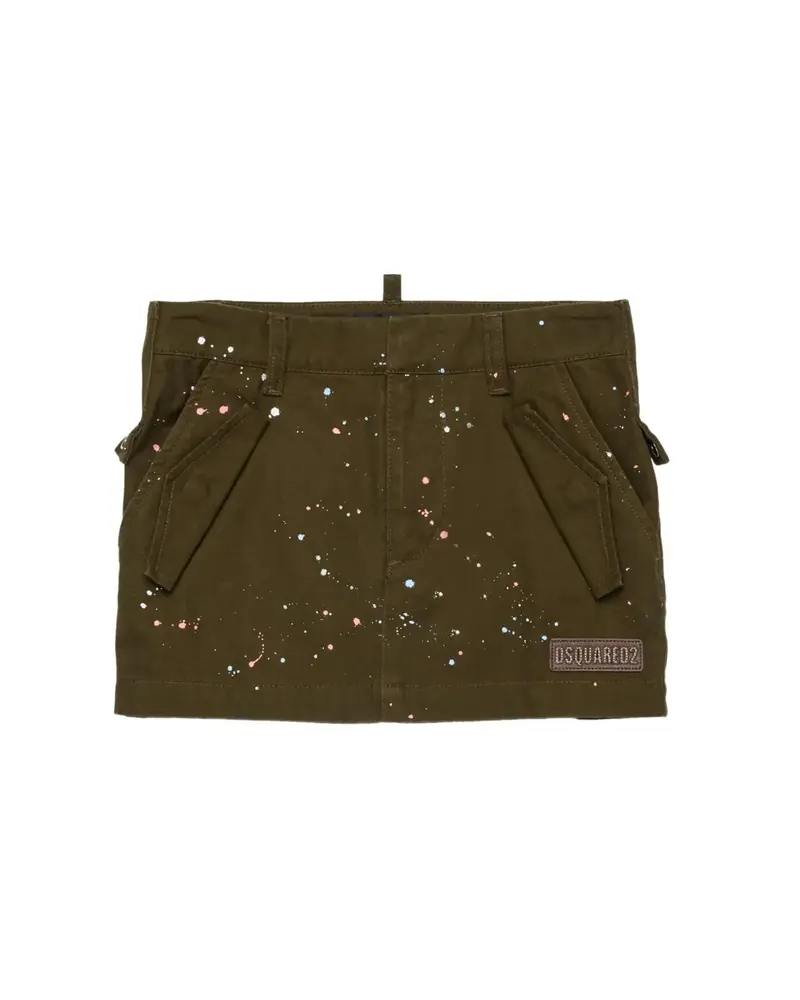 GONNA VERDE  CON SCHIZZI DI PITTURA COLORATI E LOGO IN CUOIO DSQUARED2