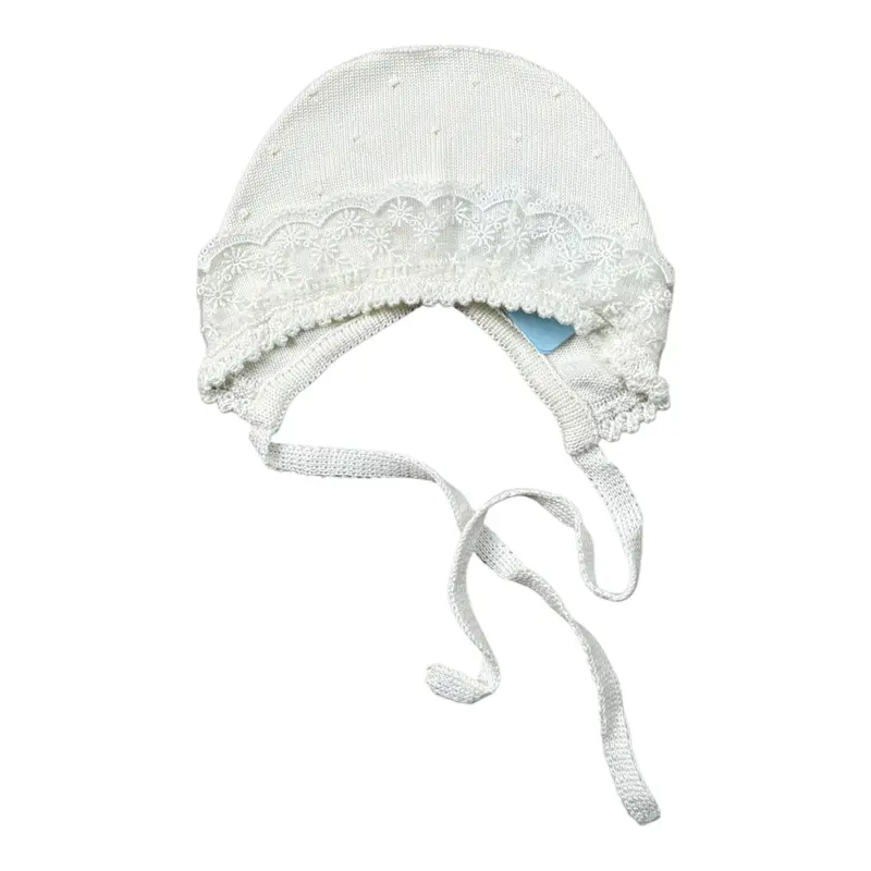 Granlei Cappello tinta unita con Ricami Panna per Neonata