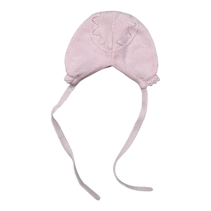 Granlei Cappello tinta unita con Ricami Rosa per Neonata
