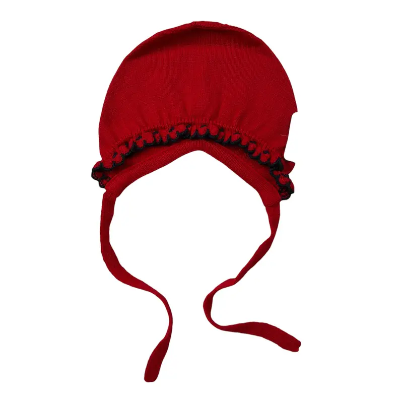 Granlei Cappello tinta unita con Ricami Rosso per Neonata