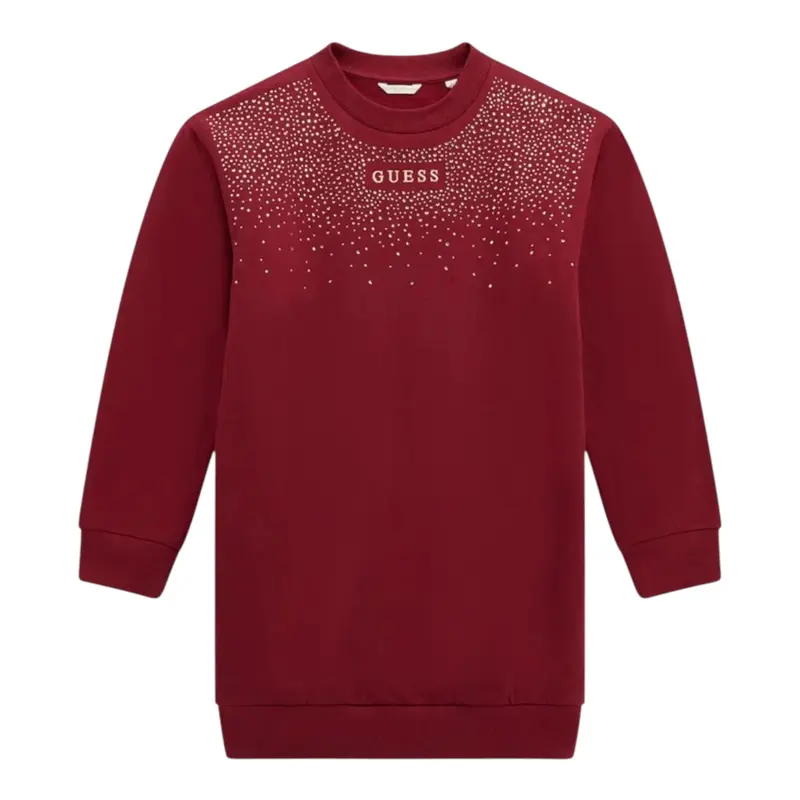 Guess Abito Felpa tinta unita con Brillantini Bordeaux per Bambina