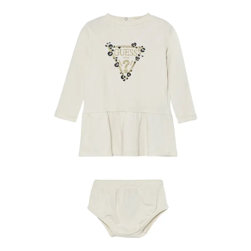 Guess Abito Manica Lunga tinta unita con Culotte Panna per Neonata