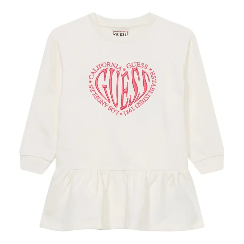 Guess Abito Manica Lunga tinta unita con Ricami Panna per Neonata