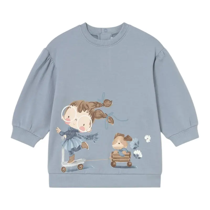 Guess Abito Manica Lunga tinta unita con Stampe Azzurro per Neonata