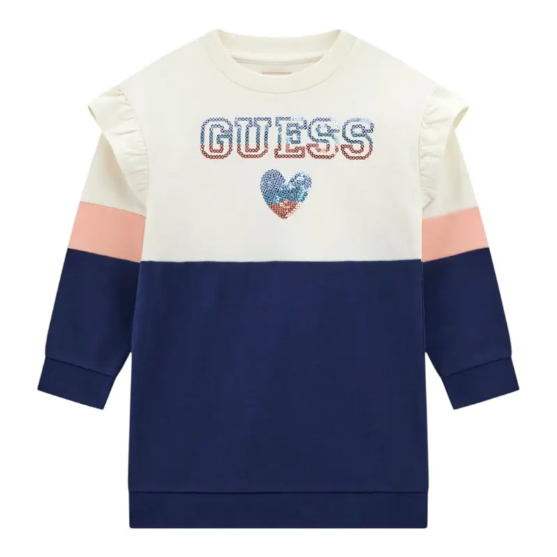 Guess Abito Tricolore con Stampa Blu per Bambina