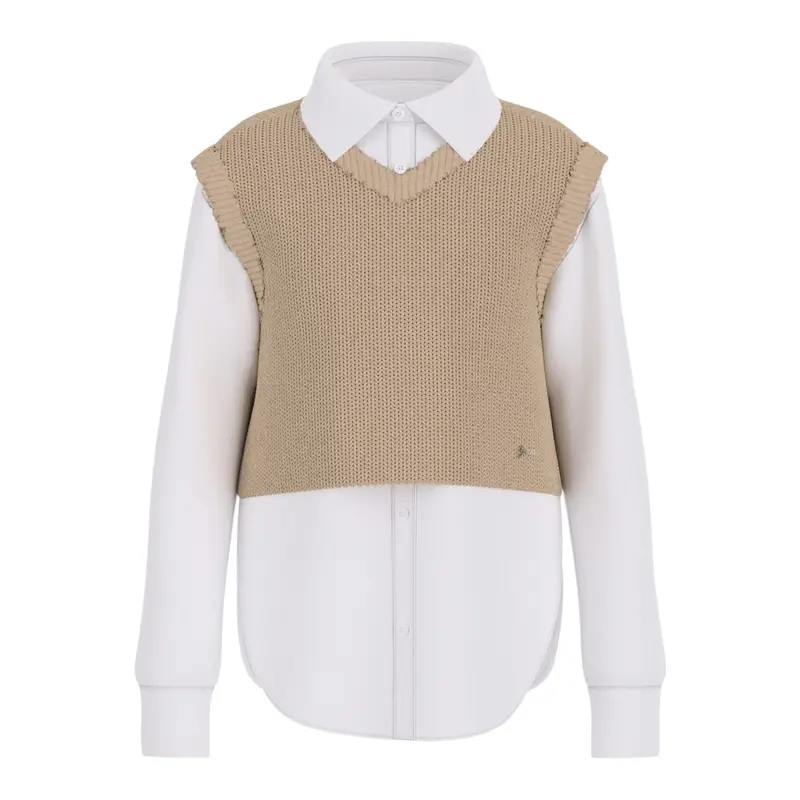 Guess Camicia con Gilet Bicolore Bianco/Beige per Bambina