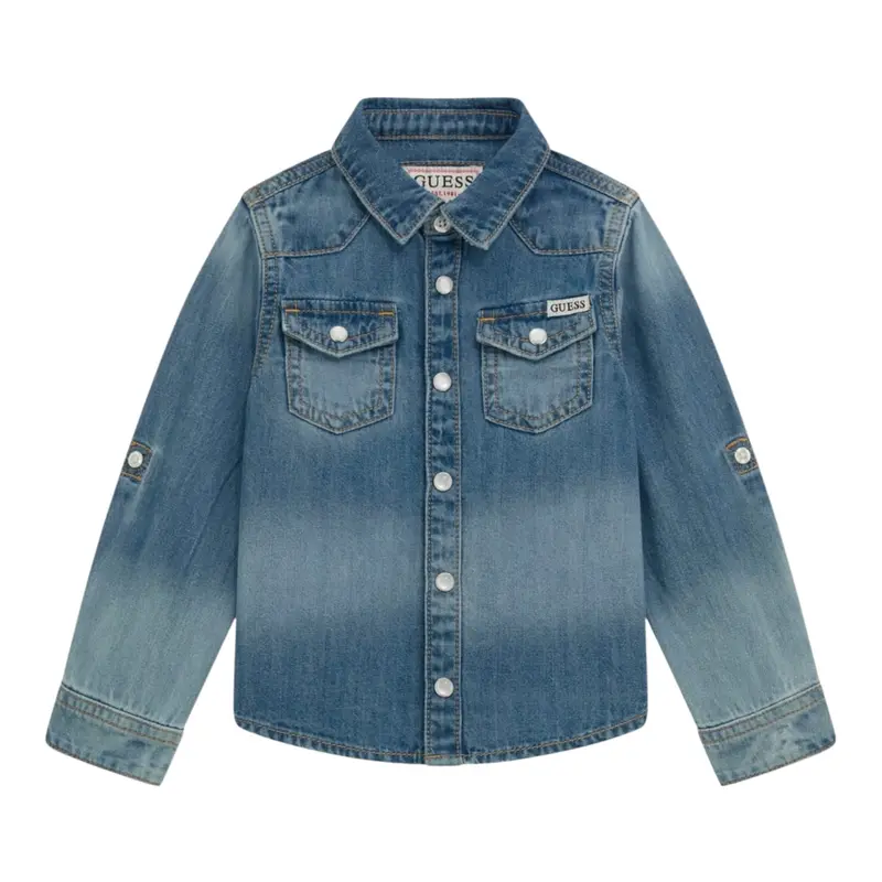 Guess Camicia In Denim tinta unita Azzurro per Bambino