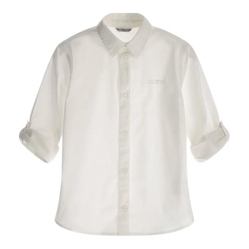 Guess Camicia tinta unita con Logo Bianco per Bambino