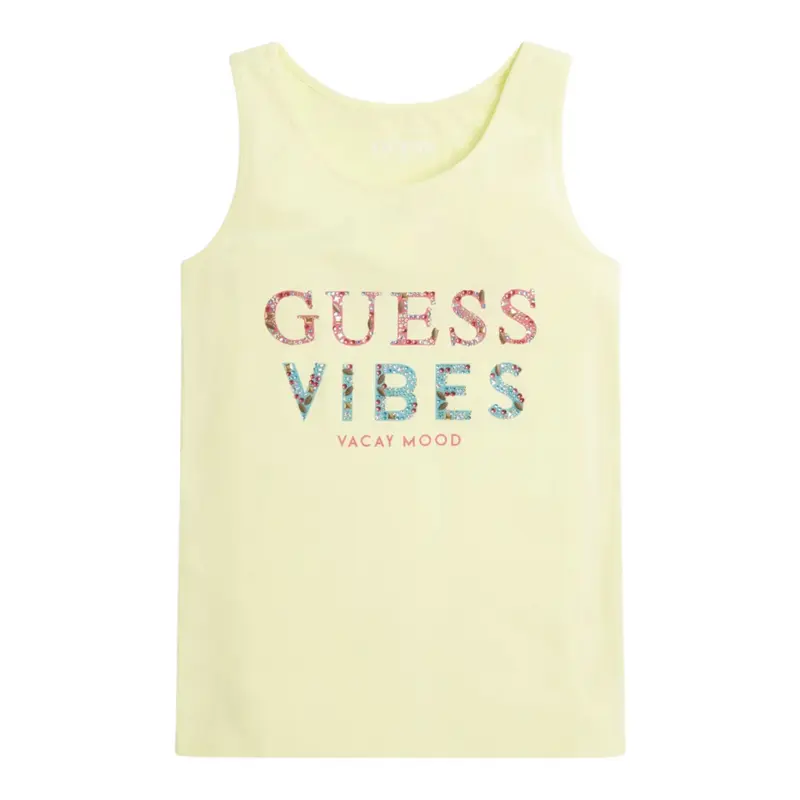 Guess Canotta tinta unita con Logo Verde per Bambina