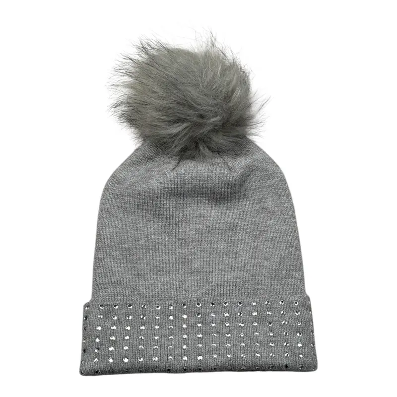 Guess Cappello tinta unita con Pon Pon E Strass Grigio per Bambina