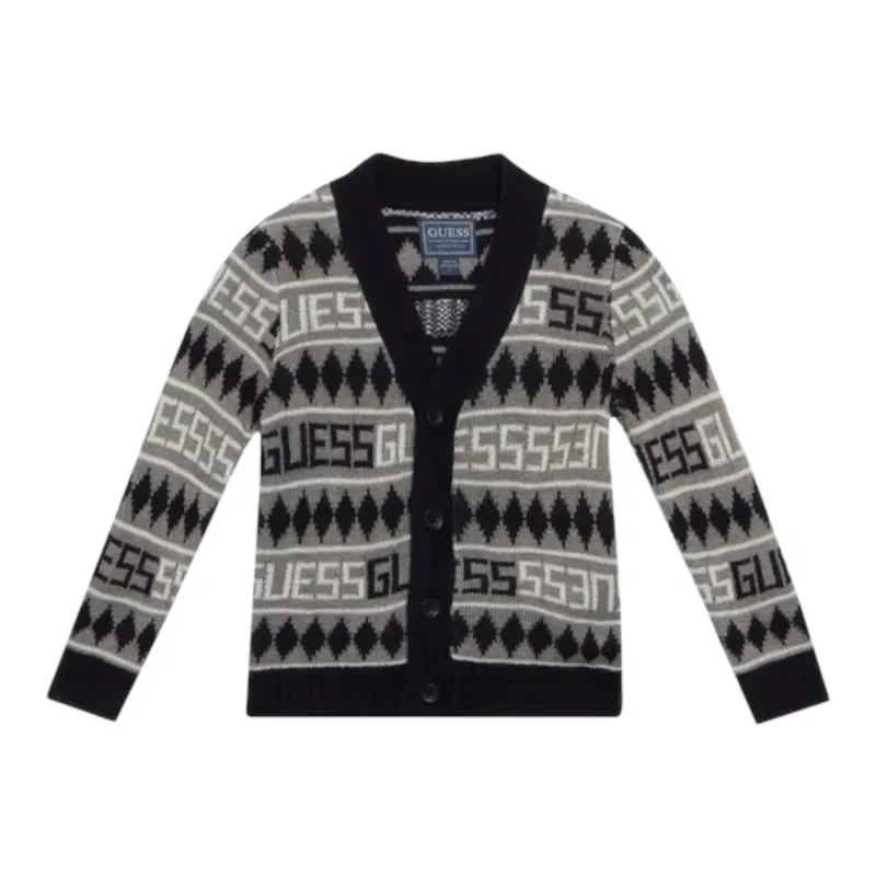 Guess Cardigan Bicolore con Loghi Bianco per Neonato