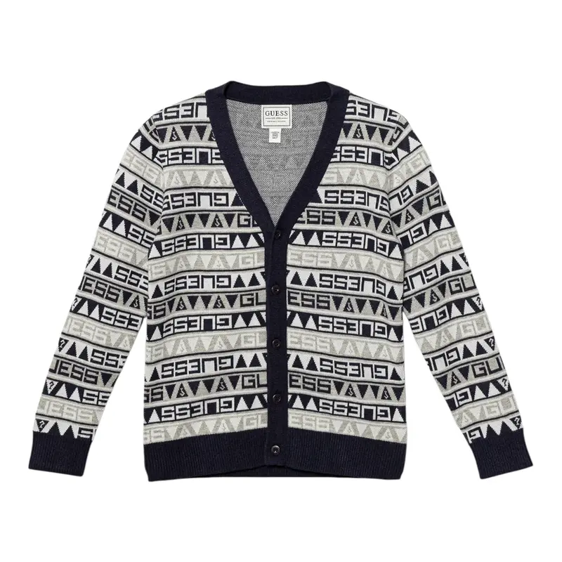 Guess Cardigan Bicolore con Loghi Blu/Beige per Neonato