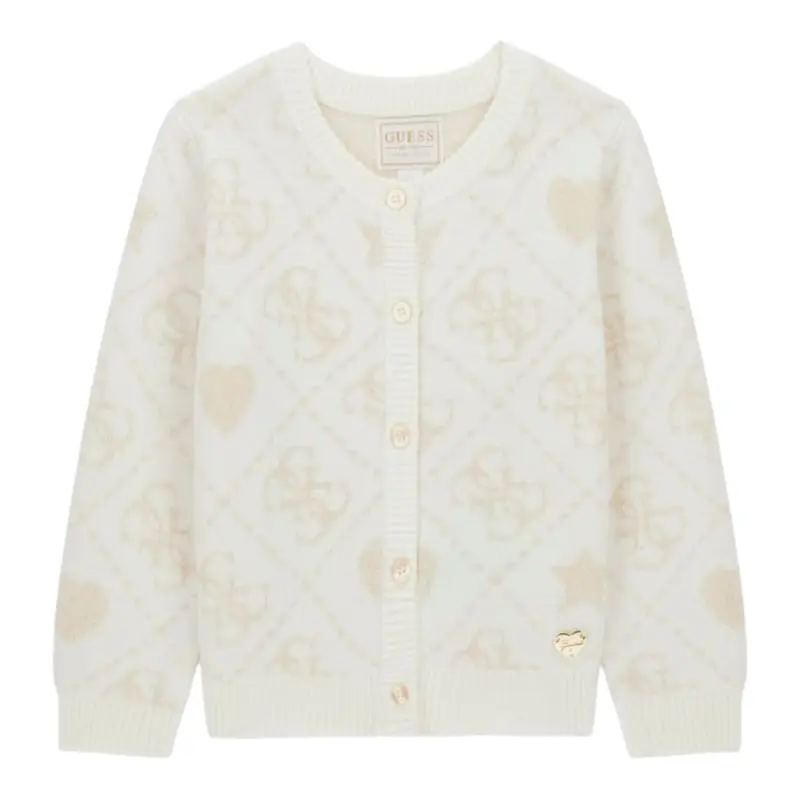 Guess Cardigan tinta unita con Fantasia Panna per Bambina