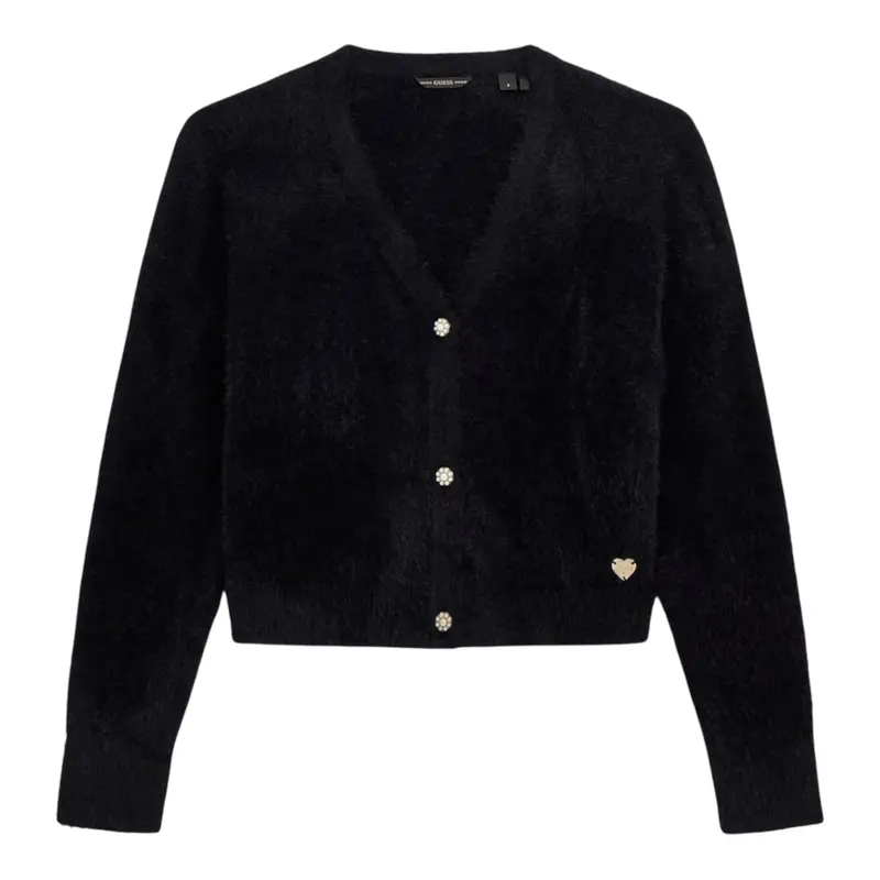 Guess Cardigan tinta unita con Pelliccia Nero per Bambina