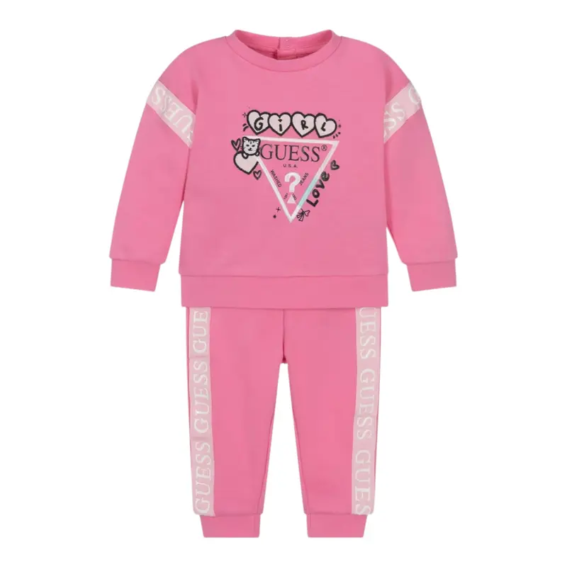 Guess Completo 2 Pezzi Felpa-Pantalone tinta unita Rosa per Neonata
