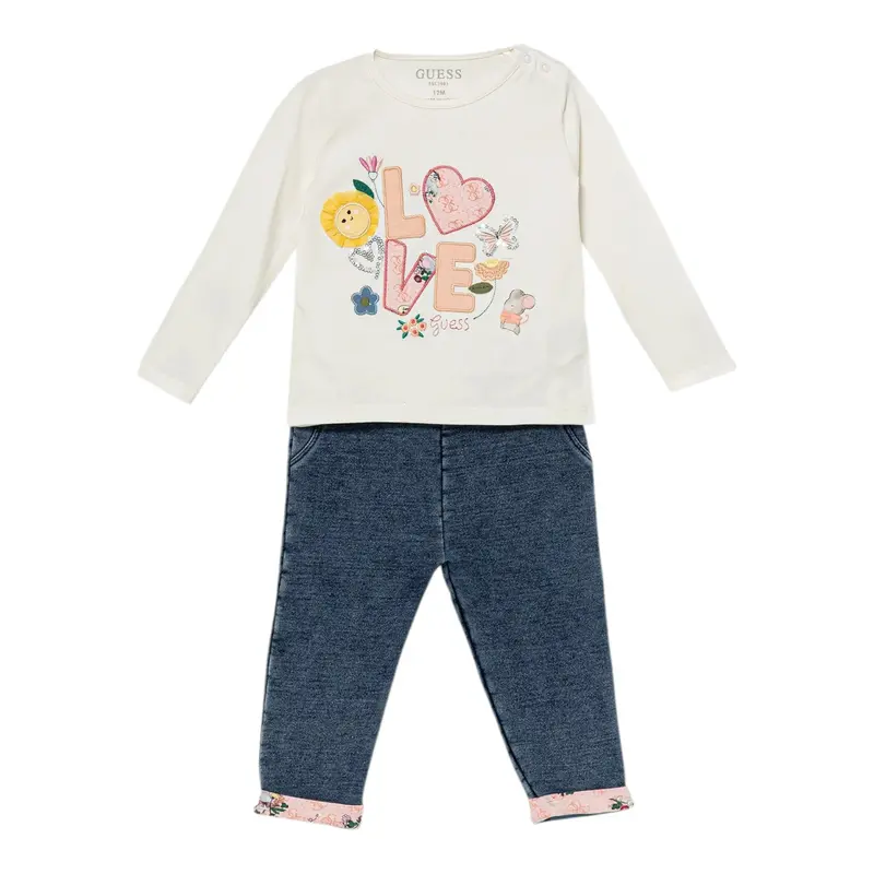 Guess Completo 2 Pezzi Shirt-Jeans Bianco/Blu per Neonata