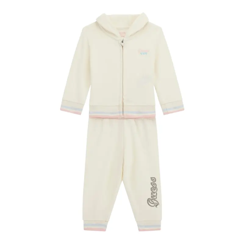Guess Completo 2Pz Felpa-Pantalone tinta unita Panna per Bambina