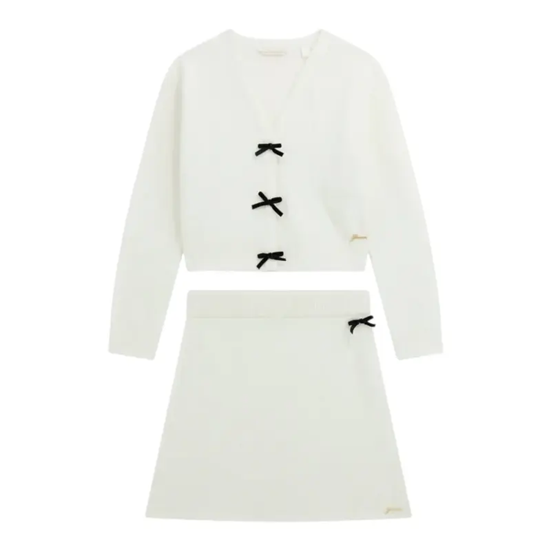 Guess Completo 2Pz Maglia-Gonna tinta unita con Fiocchi Bianco per Bambina