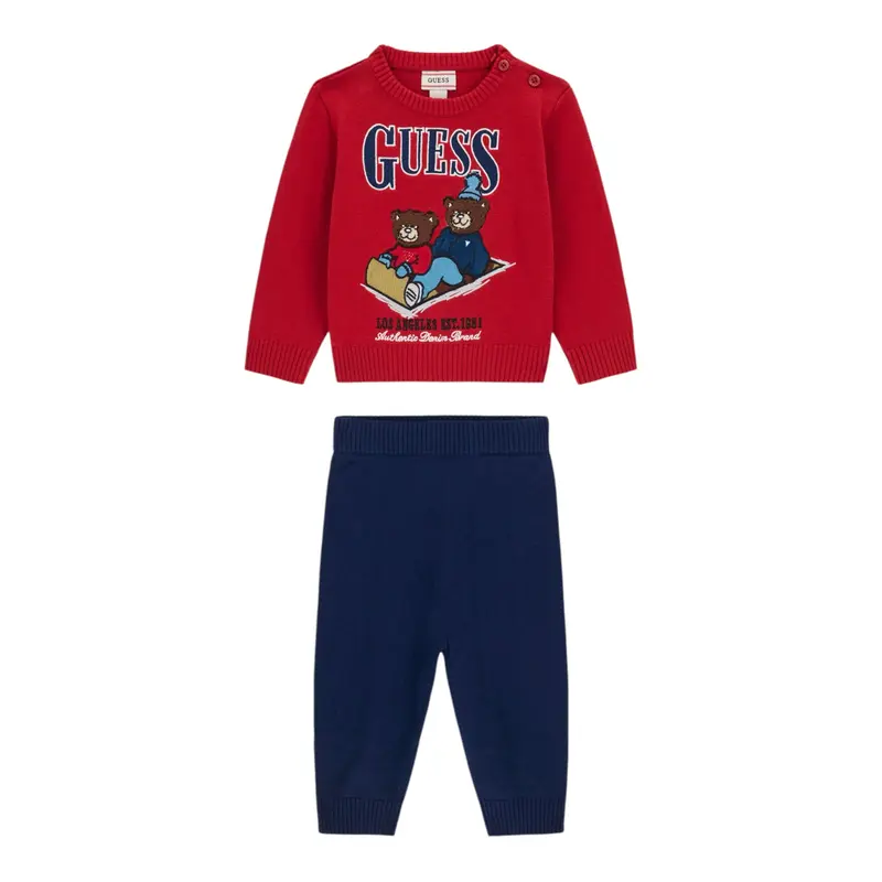 Guess Completo 2Pz Maglia-Pantalone Rosso per Neonato