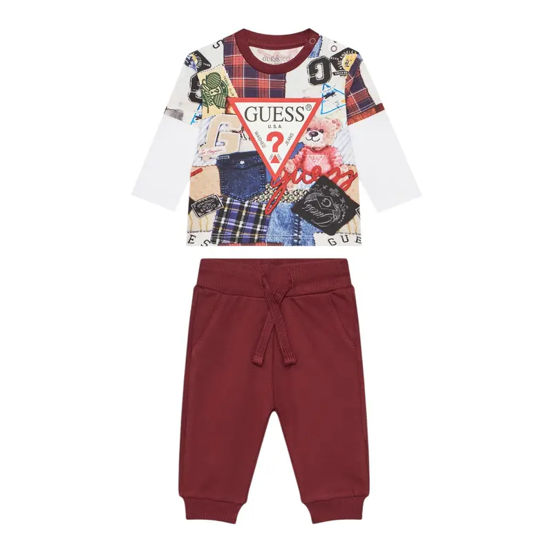 Guess Completo 2Pz Shirt-Pantalone Bordeaux per Bambino