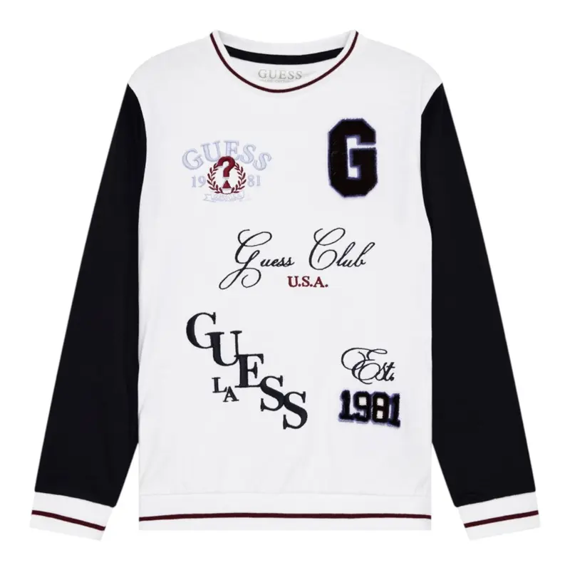 Guess Felpa Bicolore con Stampa Bianco per Neonato