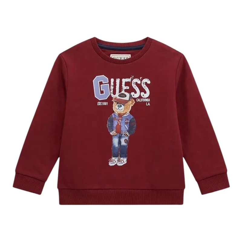 Guess Felpa Chiusa Girocollo tinta unita Bordeaux per Neonato