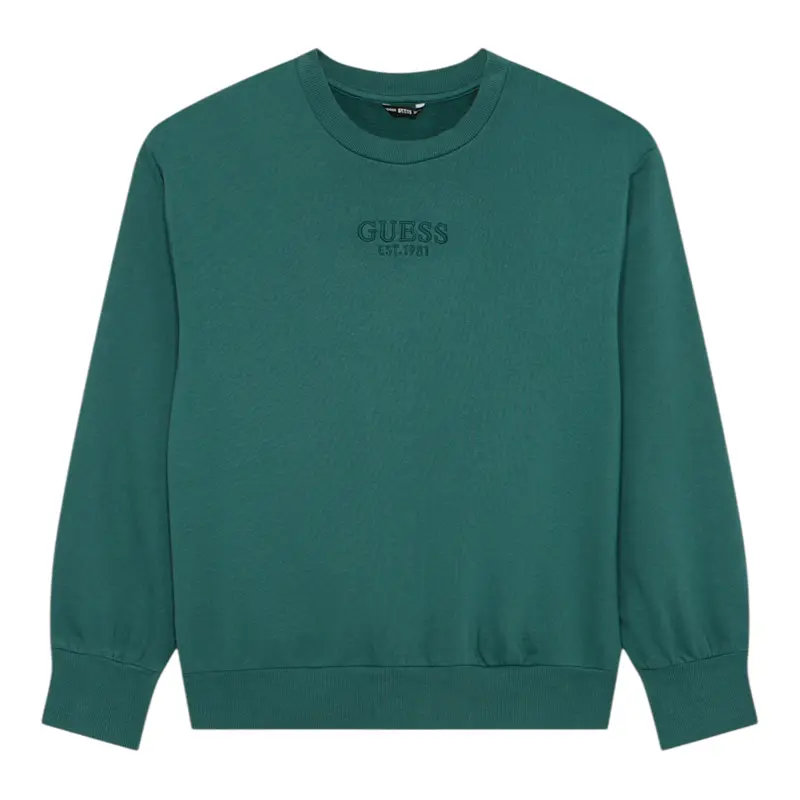 Guess Felpa Chiusa Girocollo tinta unita con Logo Verde per Bambino
