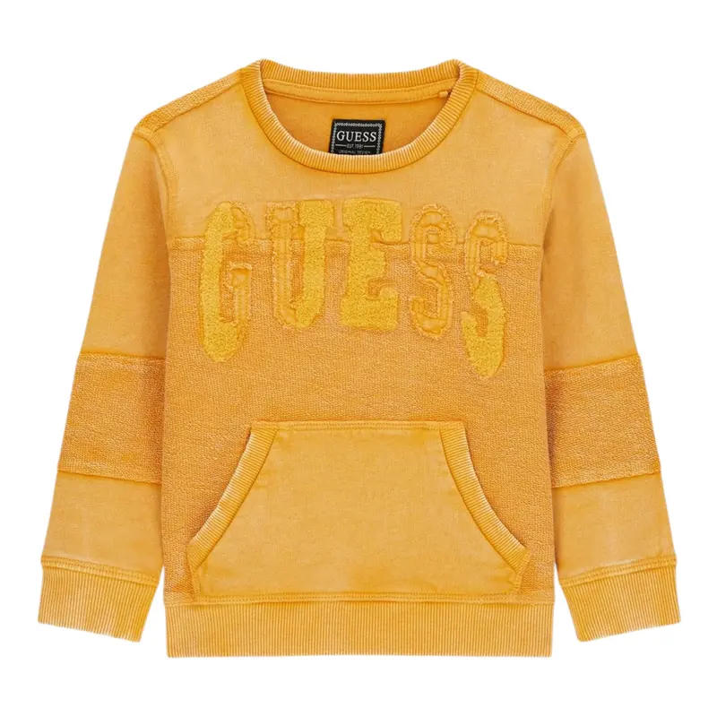 Guess Felpa Chiusa Girocollo tinta unita Senape per Neonato