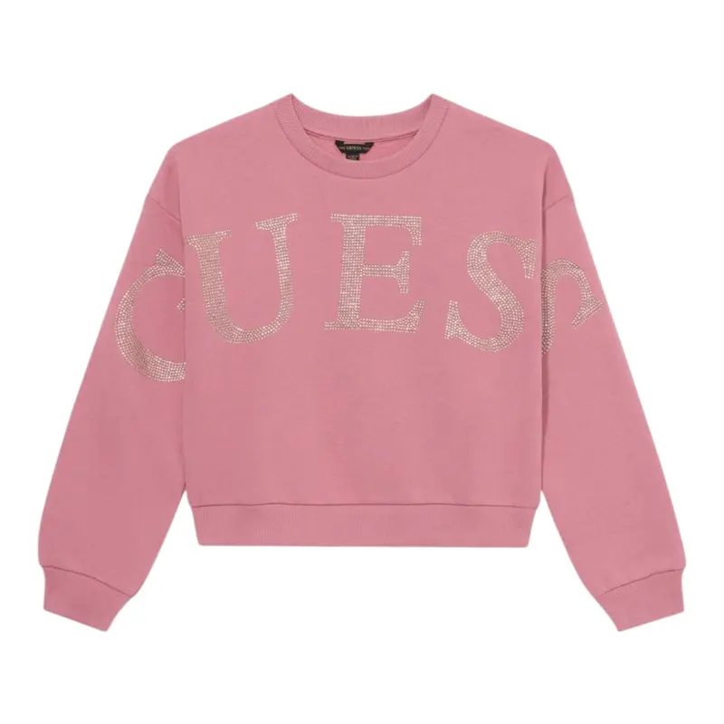 Guess Felpa tinta unita con Brillantini Rosa per Bambina