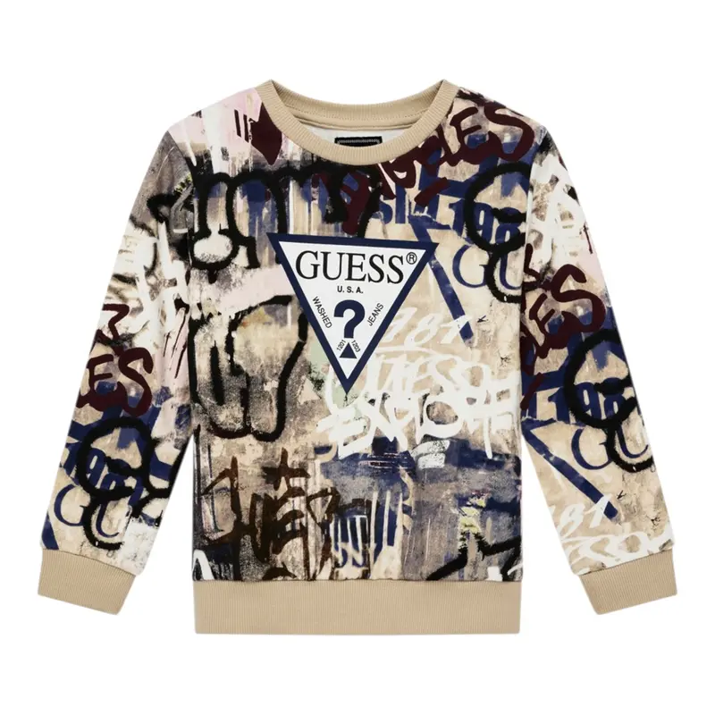 Guess Felpa tinta unita con Stampa Beige per Neonato