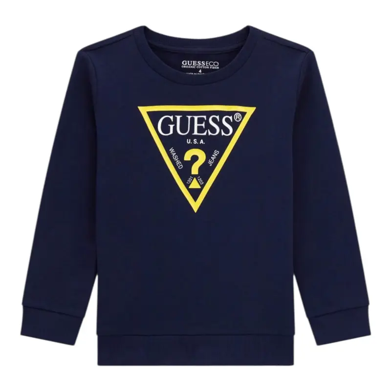 Guess Felpa tinta unita con Stampa Blu per Neonato