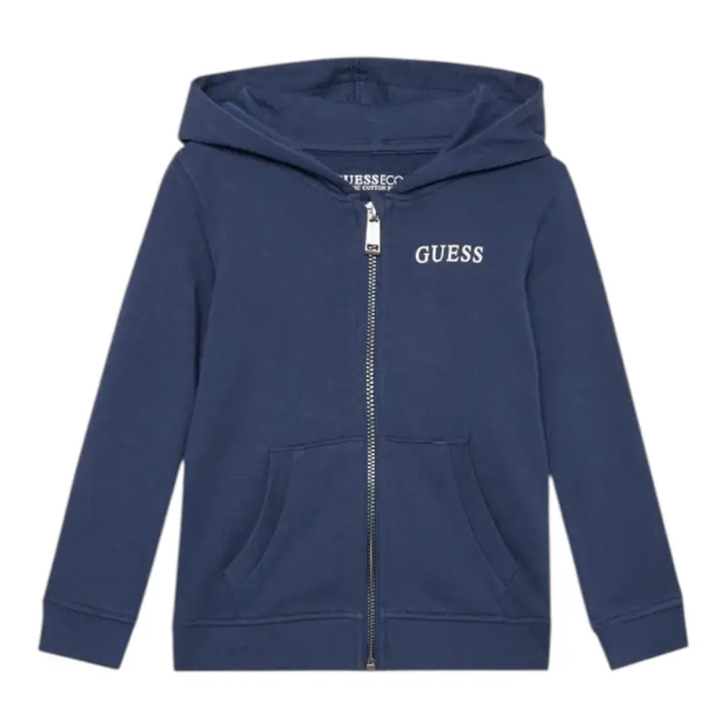 Guess Felpa tinta unita con Zip E Cappuccio Blu per Neonato