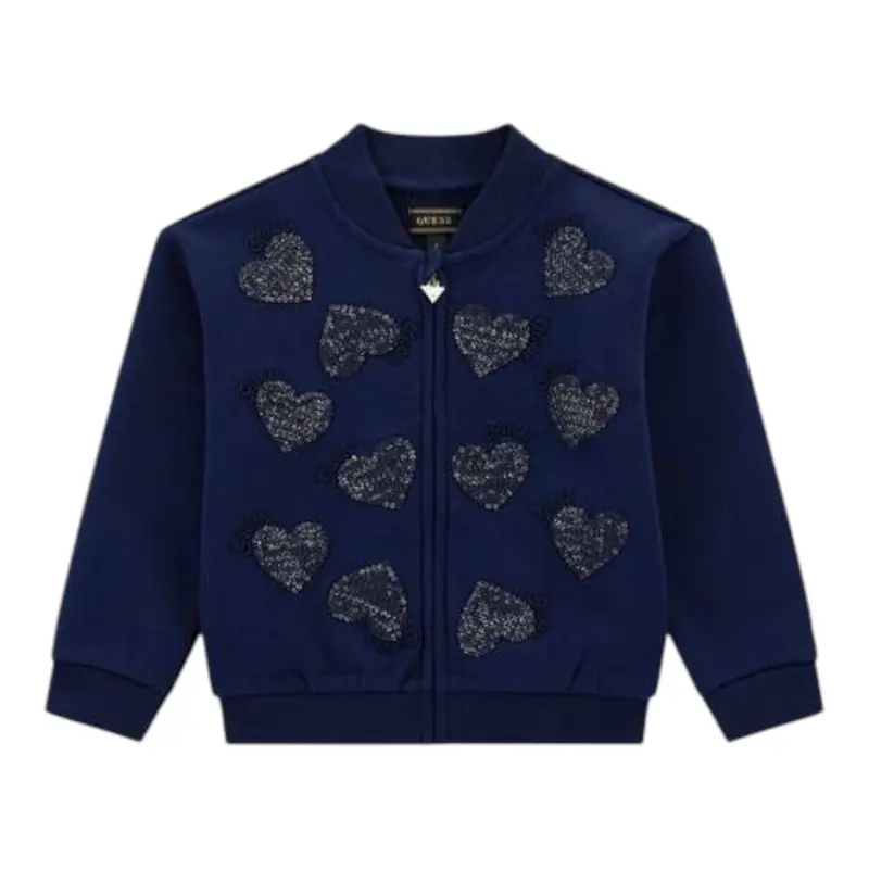 Guess Felpa tinta unita con Zip E Paillettes Blu per Neonata
